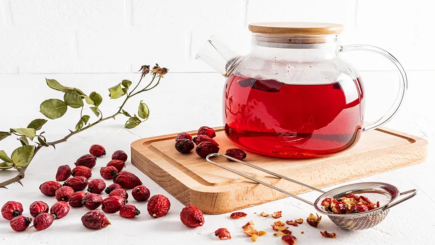 rosehips in Yuzu Kombucha